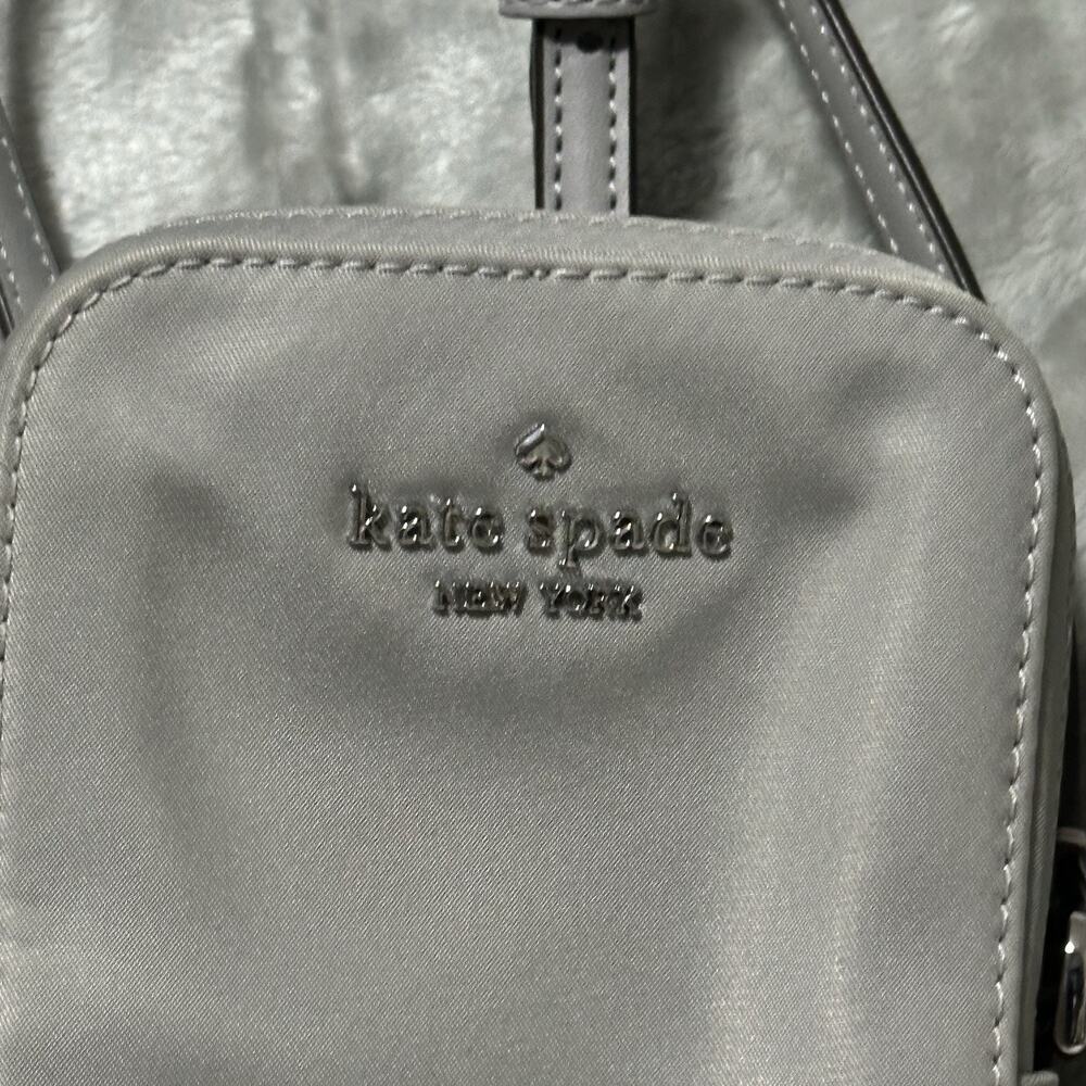 Kate Spade Kitt North South Crossbody Phone Bag In Nimbus Gray Nylon Jacquard - Picture 2 of 8